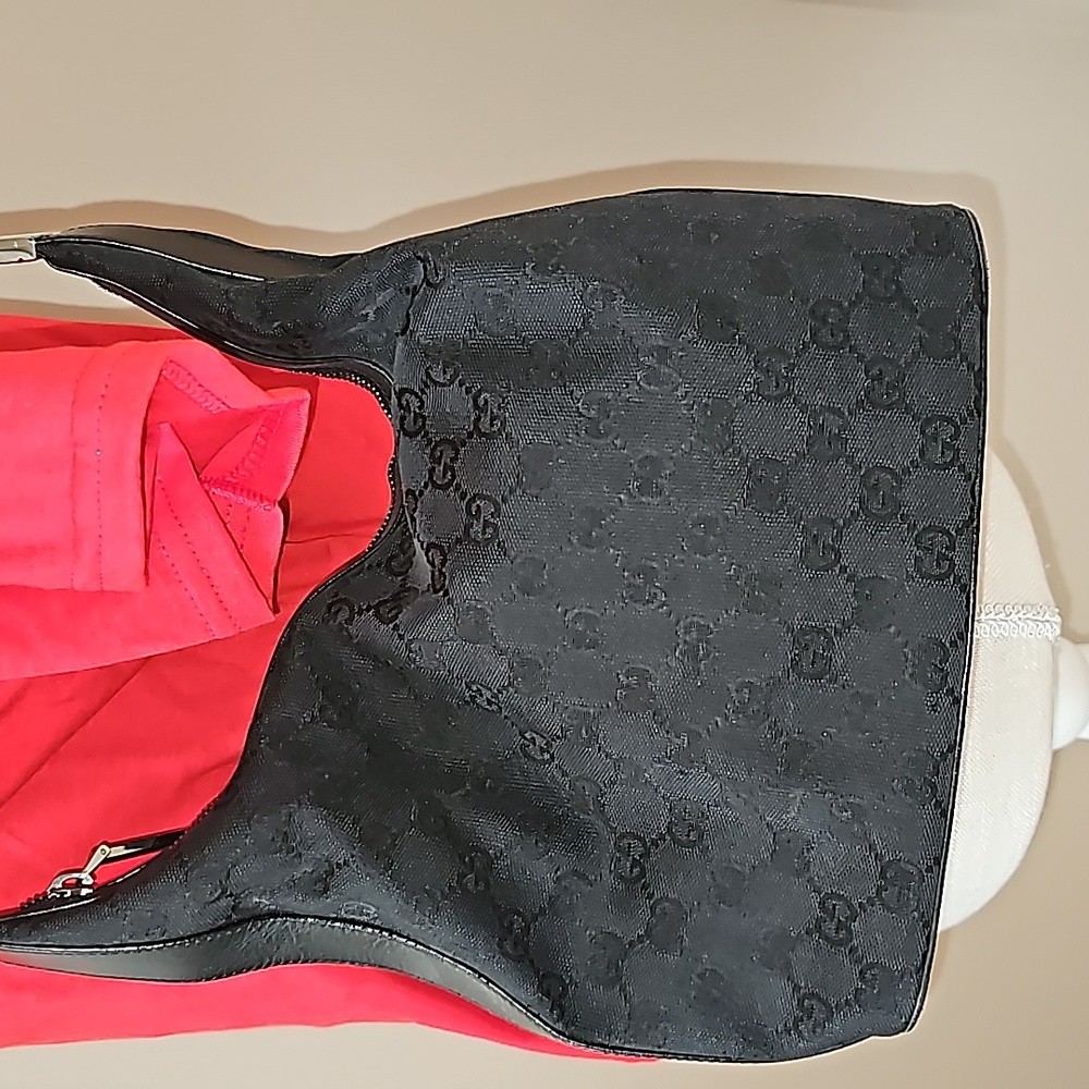 Gucci Black GG Canvas and Leather GG Charm Hobo Shoulder Bag (Purse)